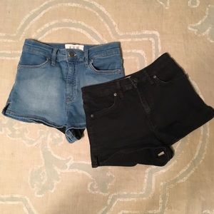 Free people size 24 denim and black shorts.